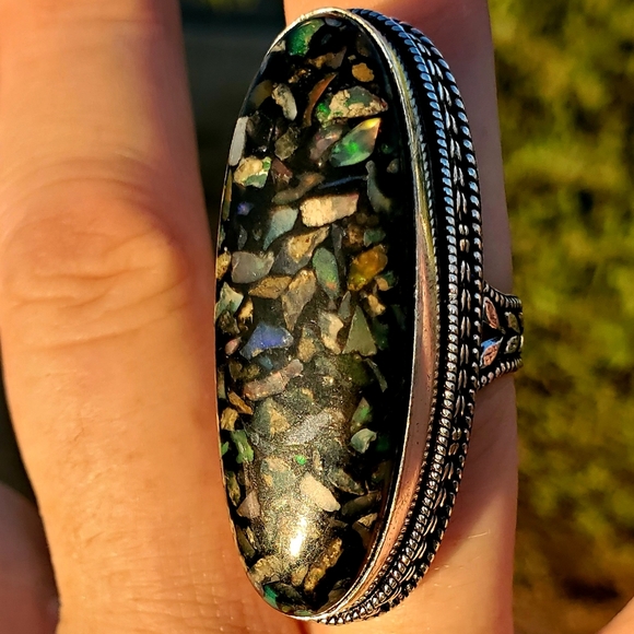 New Amazing Copper Ethiopian Opal 925 Silver Statement Ring. - Picture 15 of 16